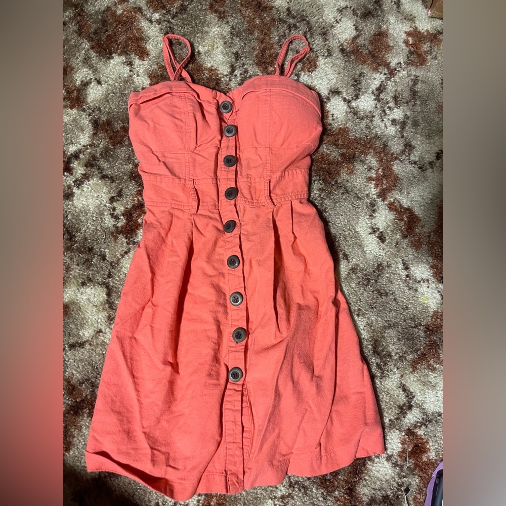 Mind Code Coral Button-Front Strapless Sundress